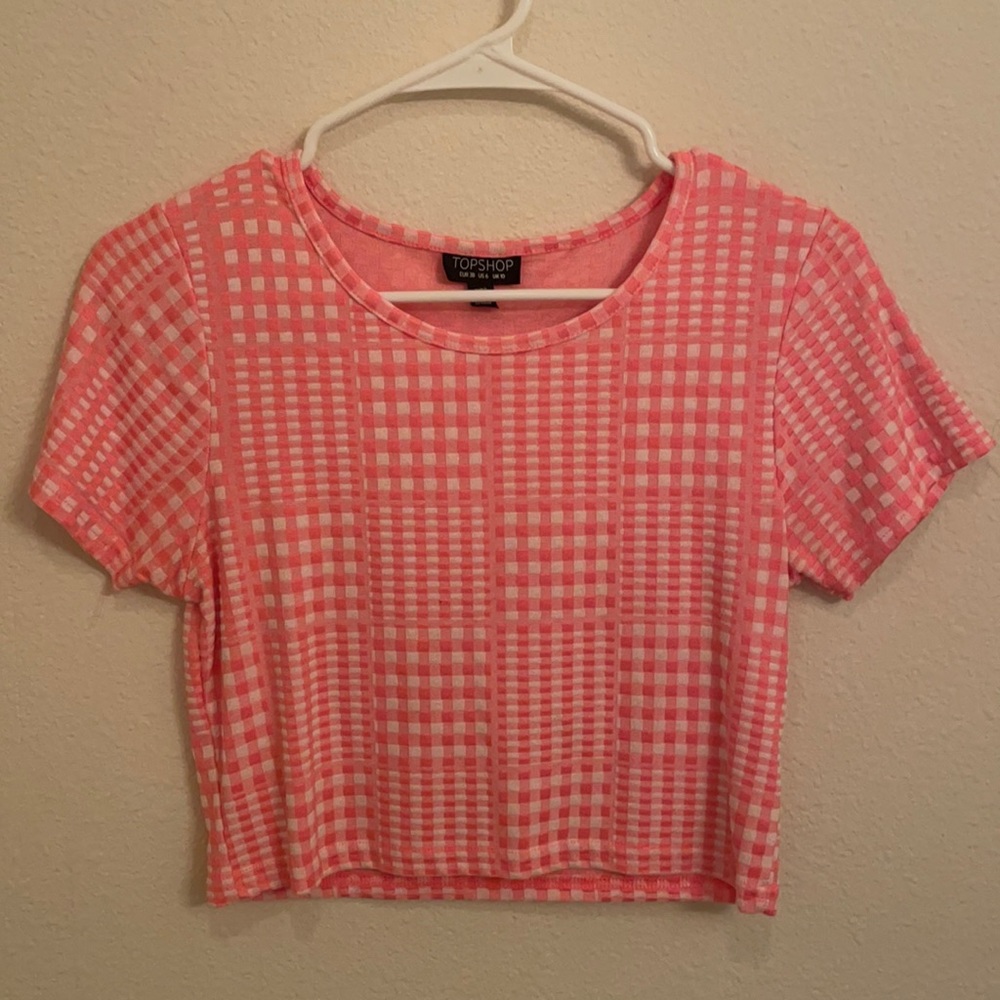 Topshop Size 6 pink and white checkered crop top